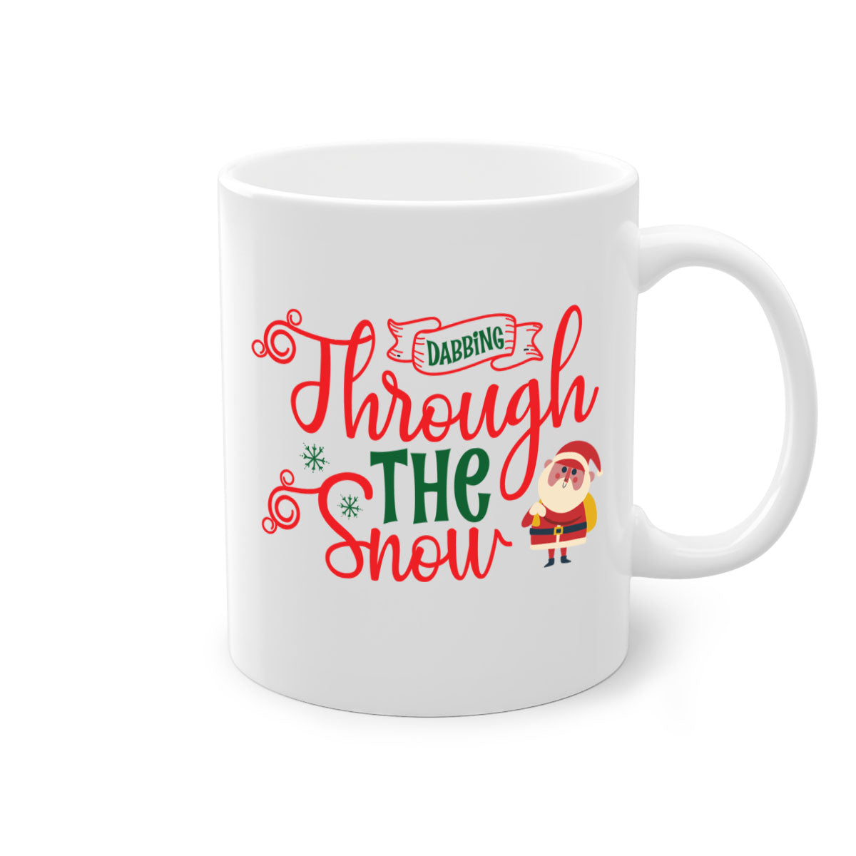 Dabbing Through the Snow Christmas Mug with colorful handle and glossy finish, perfect for holiday beverages.