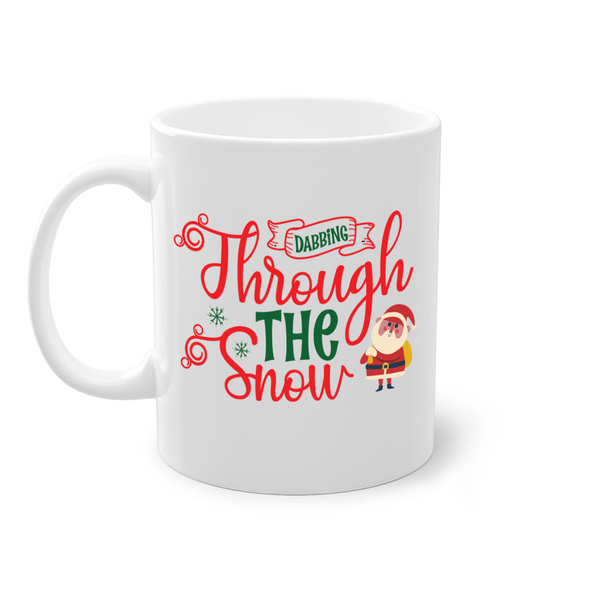 Dabbing Through the Snow Christmas Mug with colorful handle and glossy finish, perfect for holiday beverages.