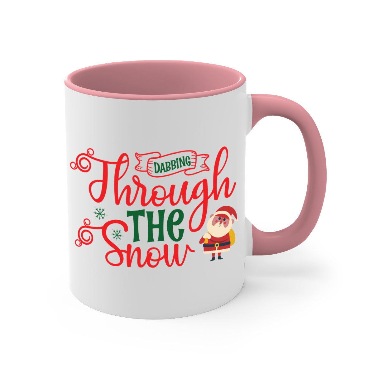 Dabbing Through the Snow Christmas Mug with colorful handle and glossy finish, perfect for holiday beverages.