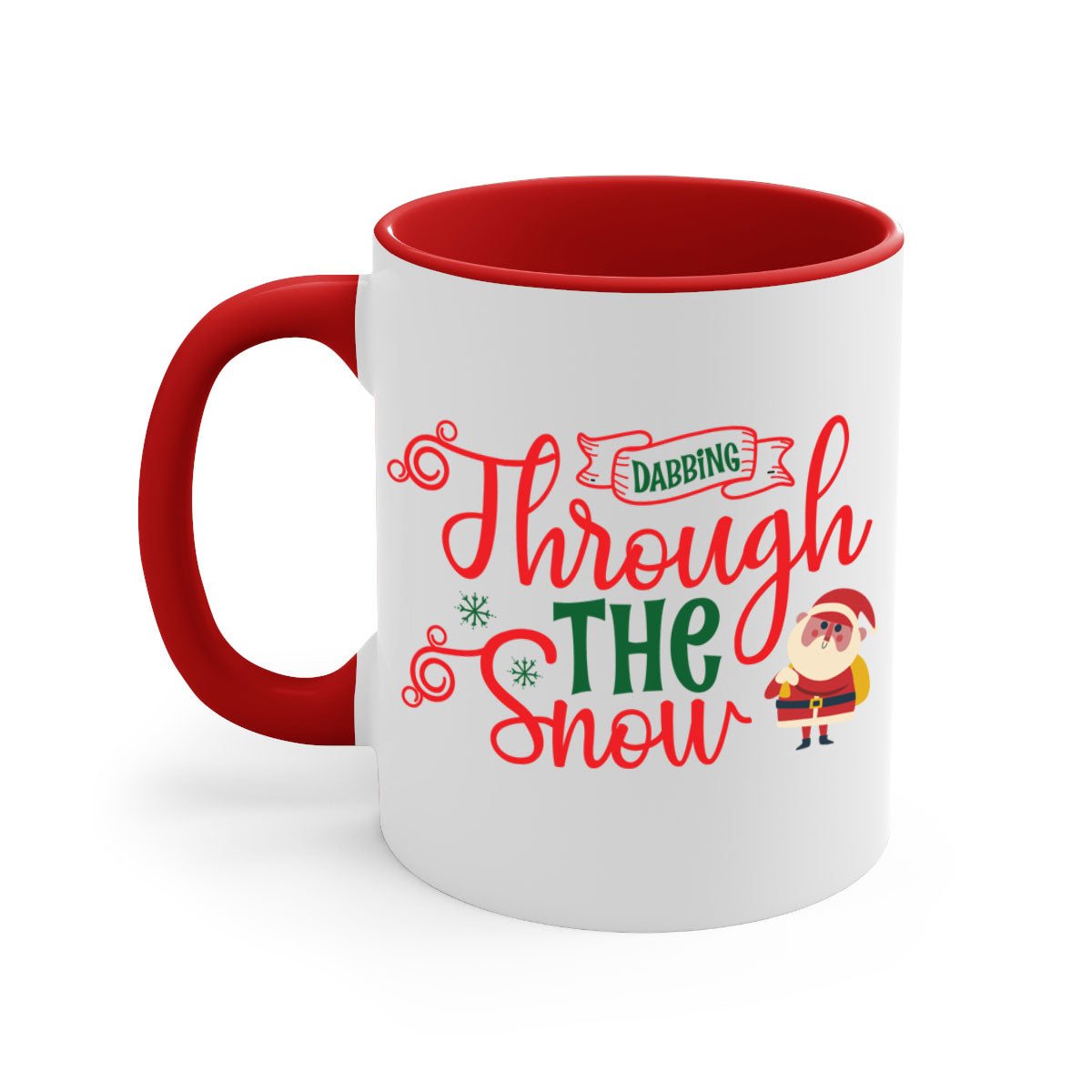 Dabbing Through the Snow Christmas Mug with colorful handle and glossy finish, perfect for holiday beverages.