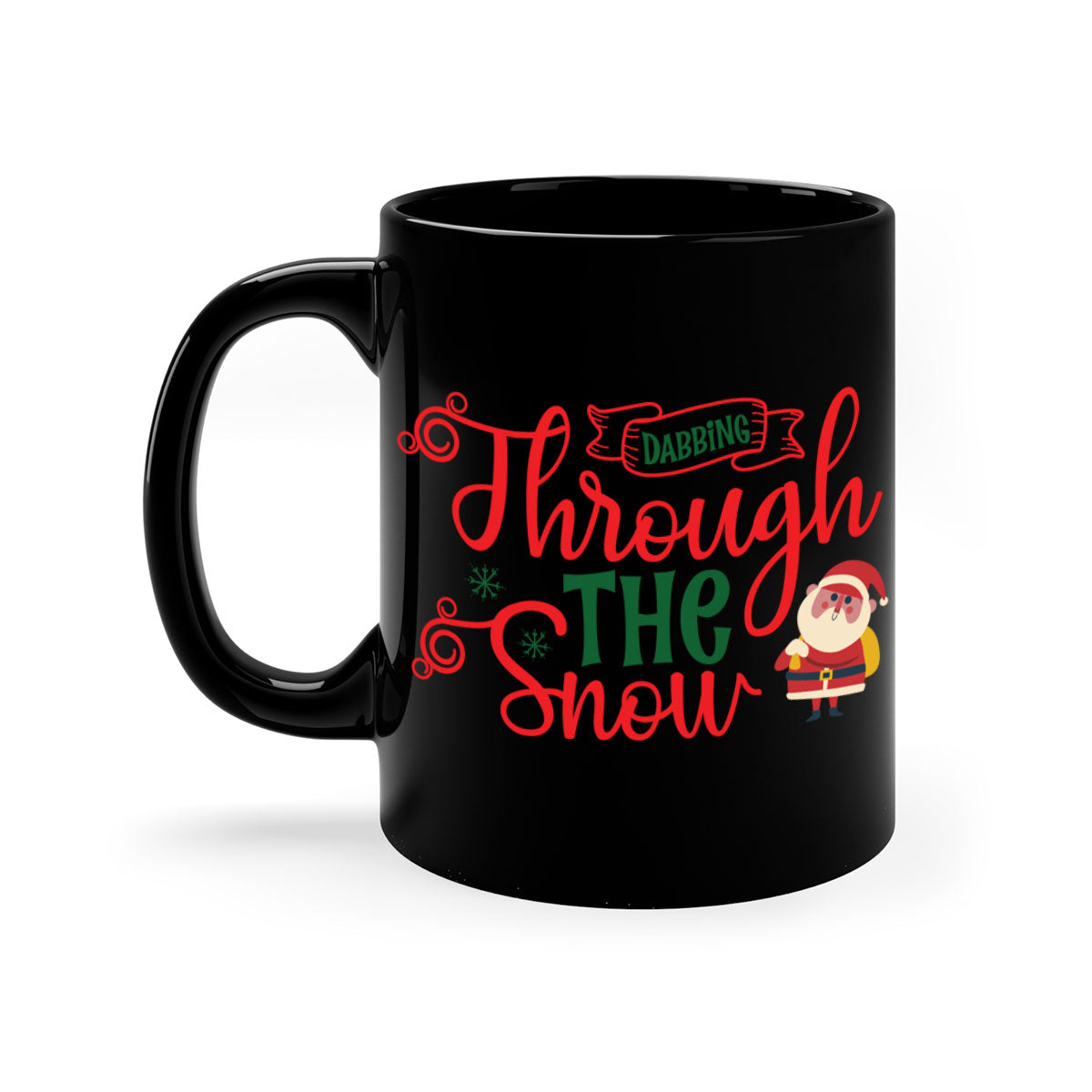 Dabbing Through the Snow Christmas Mug with colorful handle and glossy finish, perfect for holiday beverages.