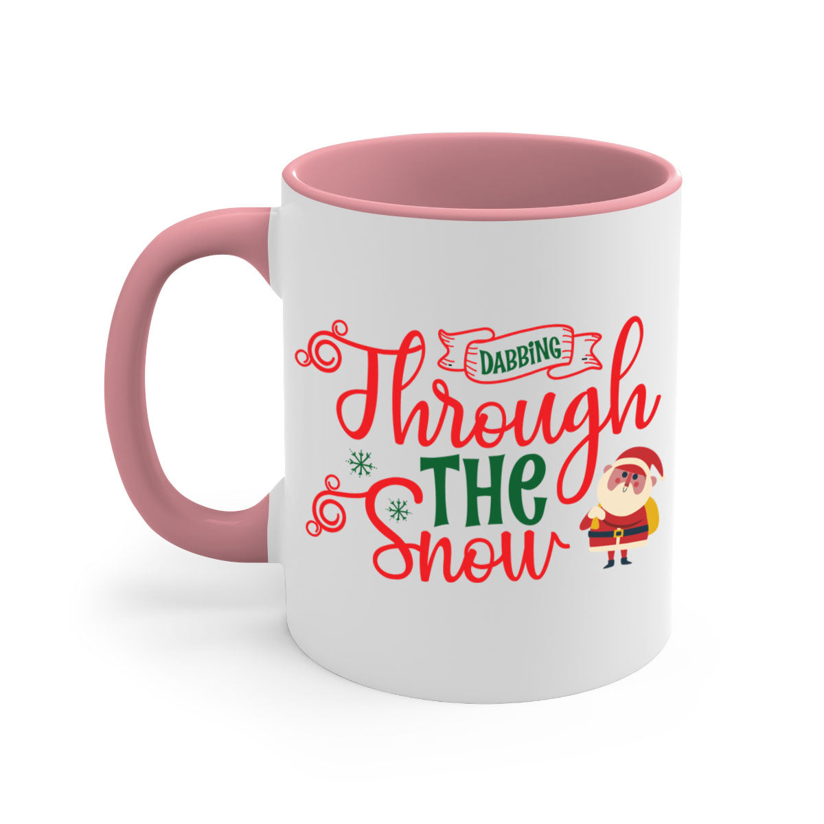 Dabbing Through the Snow Christmas Mug with colorful handle and glossy finish, perfect for holiday beverages.