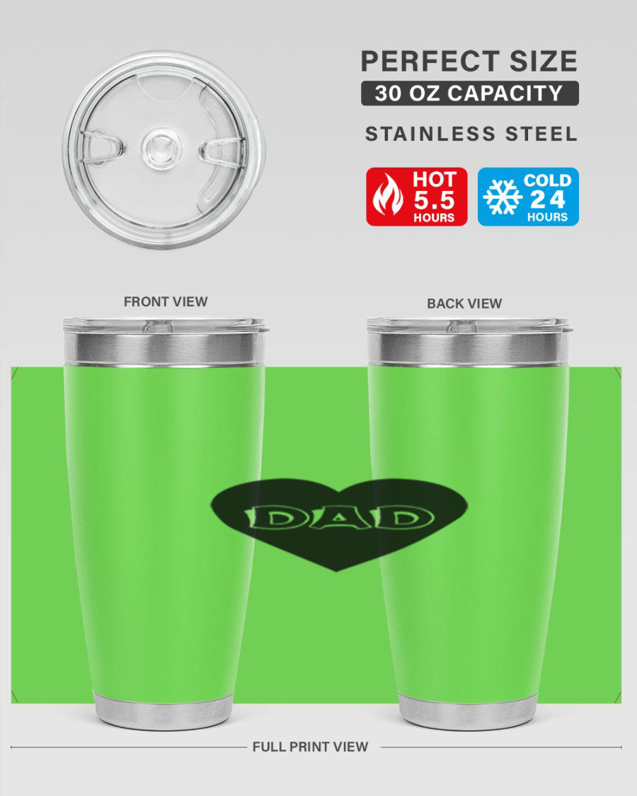 A sleek 20oz dad 27# Tumbler made of double wall vacuum stainless steel with a copper lining, featuring a drink-thru lid.