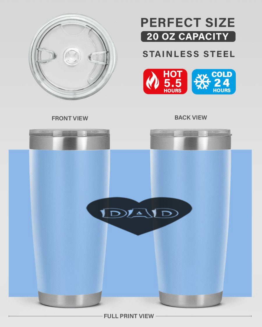 A sleek 20oz dad 27# Tumbler made of double wall vacuum stainless steel with a copper lining, featuring a drink-thru lid.