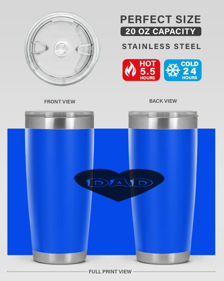 A sleek 20oz dad 27# Tumbler made of double wall vacuum stainless steel with a copper lining, featuring a drink-thru lid.