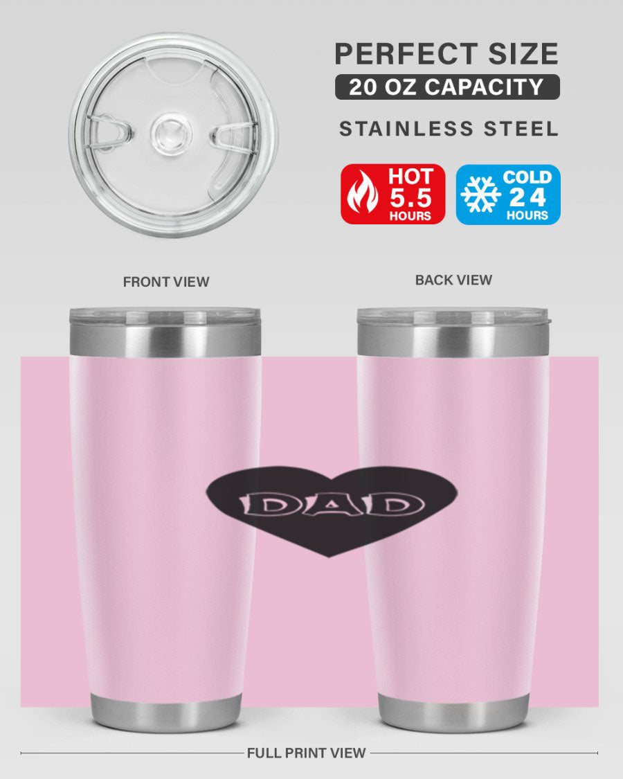 A sleek 20oz dad 27# Tumbler made of double wall vacuum stainless steel with a copper lining, featuring a drink-thru lid.