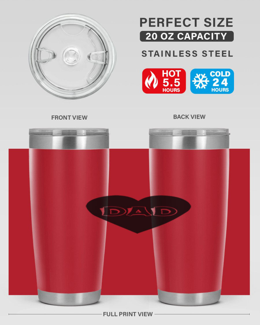 A sleek 20oz dad 27# Tumbler made of double wall vacuum stainless steel with a copper lining, featuring a drink-thru lid.