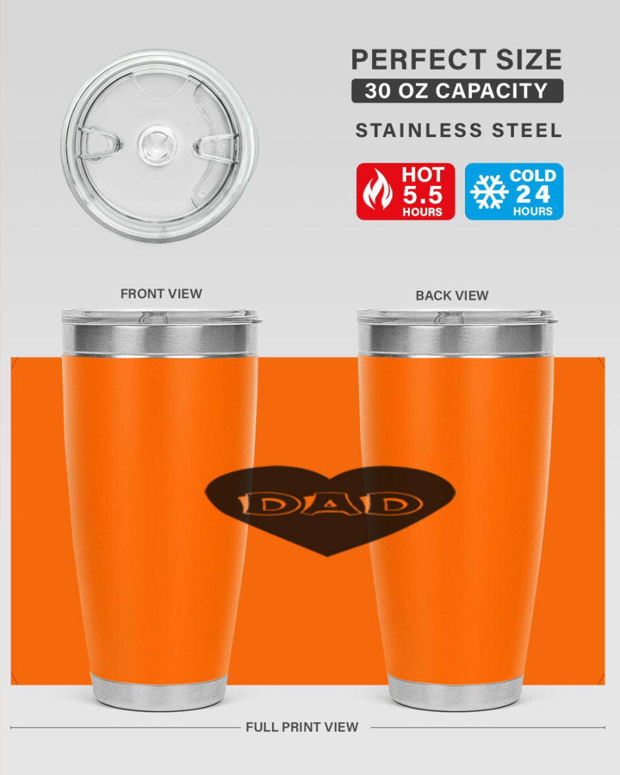 A sleek 20oz dad 27# Tumbler made of double wall vacuum stainless steel with a copper lining, featuring a drink-thru lid.