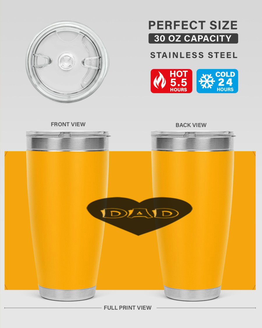 A sleek 20oz dad 27# Tumbler made of double wall vacuum stainless steel with a copper lining, featuring a drink-thru lid.