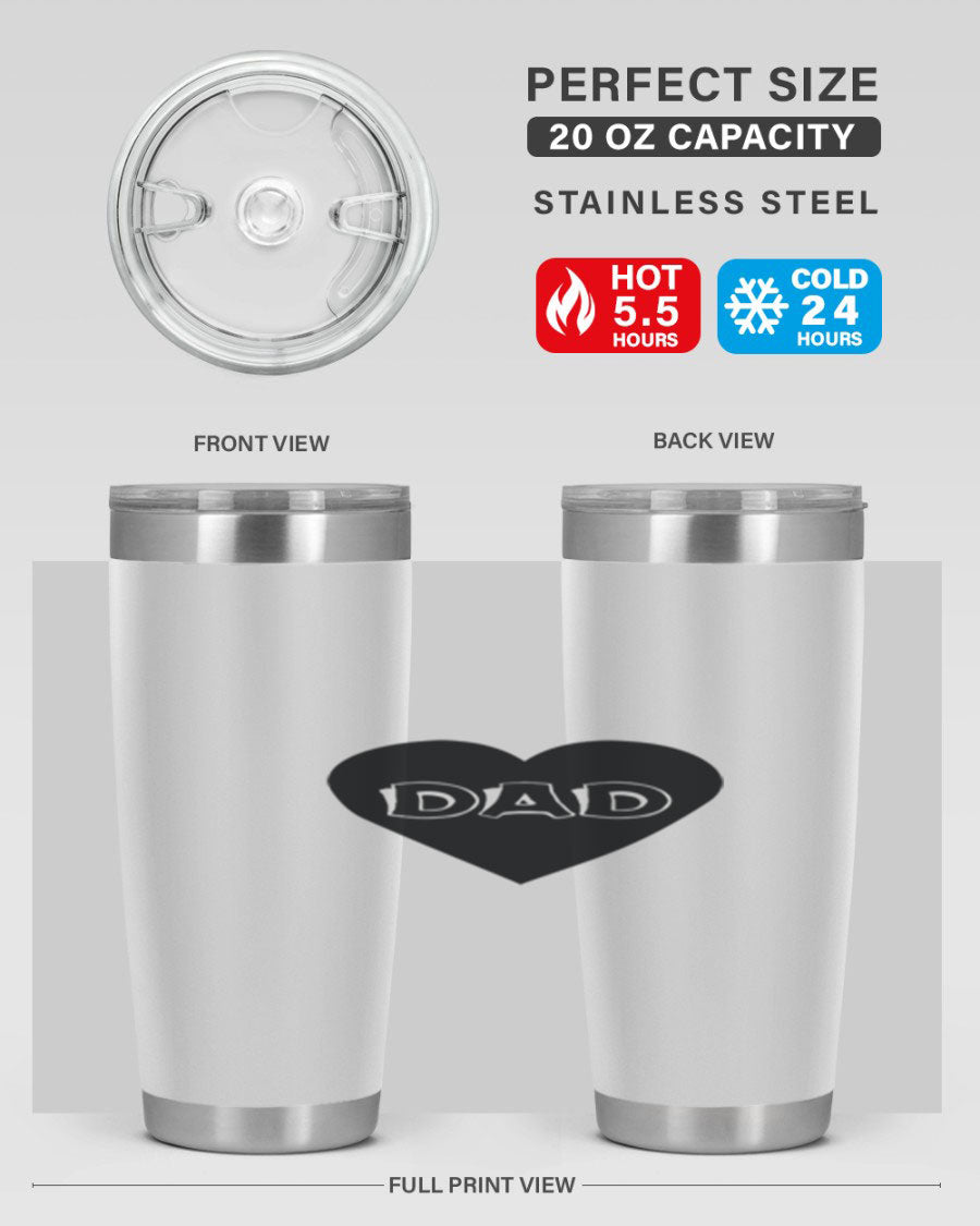 A sleek 20oz dad 27# Tumbler made of double wall vacuum stainless steel with a copper lining, featuring a drink-thru lid.