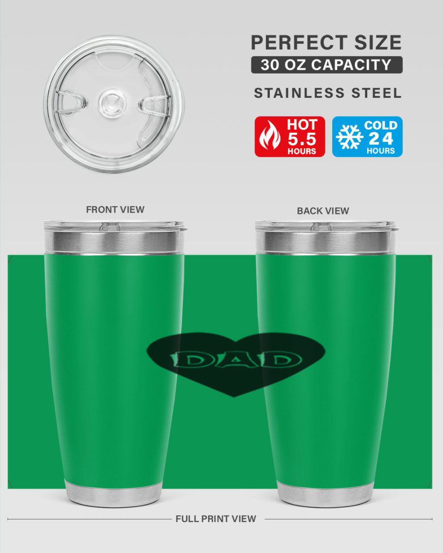 A sleek 20oz dad 27# Tumbler made of double wall vacuum stainless steel with a copper lining, featuring a drink-thru lid.