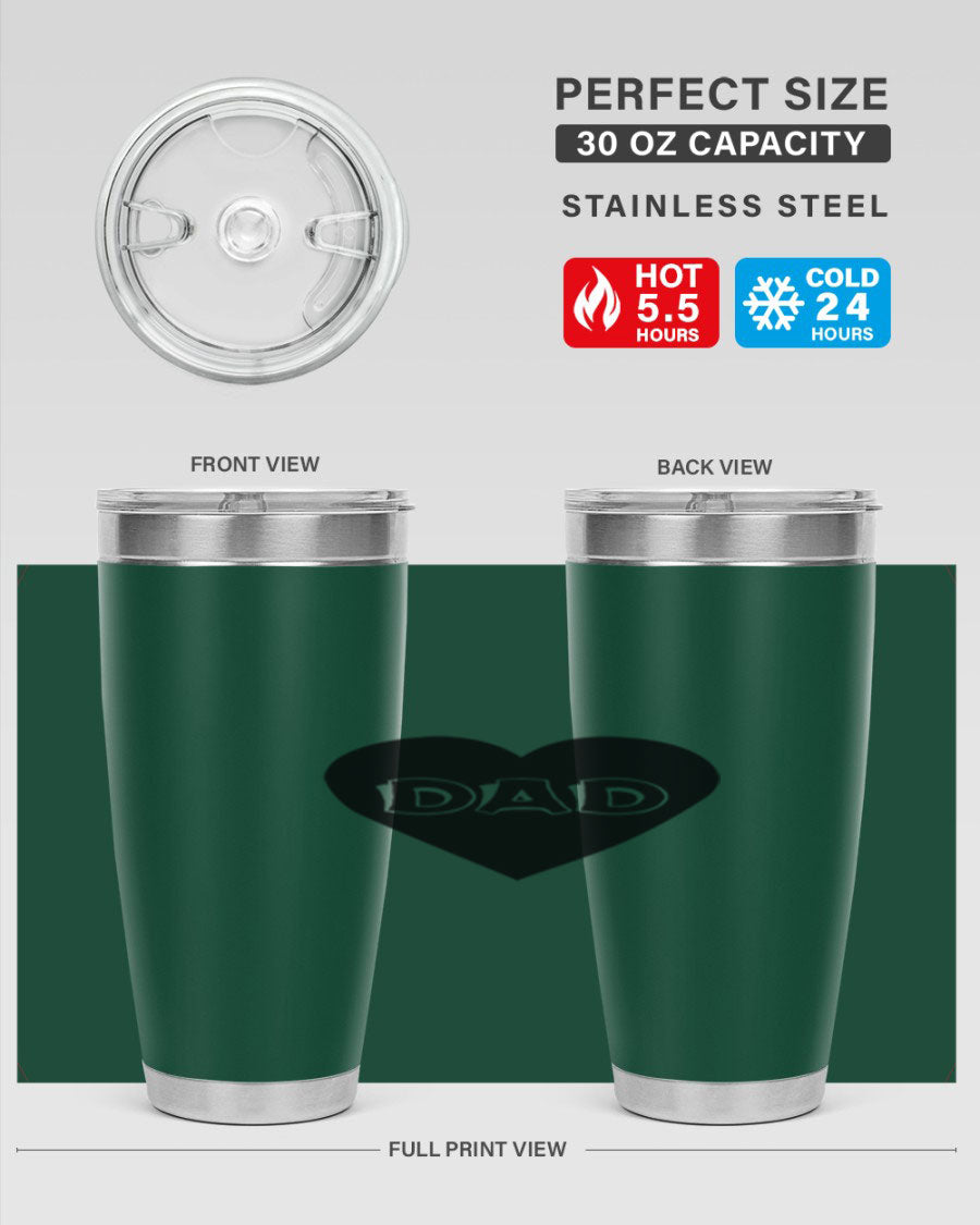 A sleek 20oz dad 27# Tumbler made of double wall vacuum stainless steel with a copper lining, featuring a drink-thru lid.