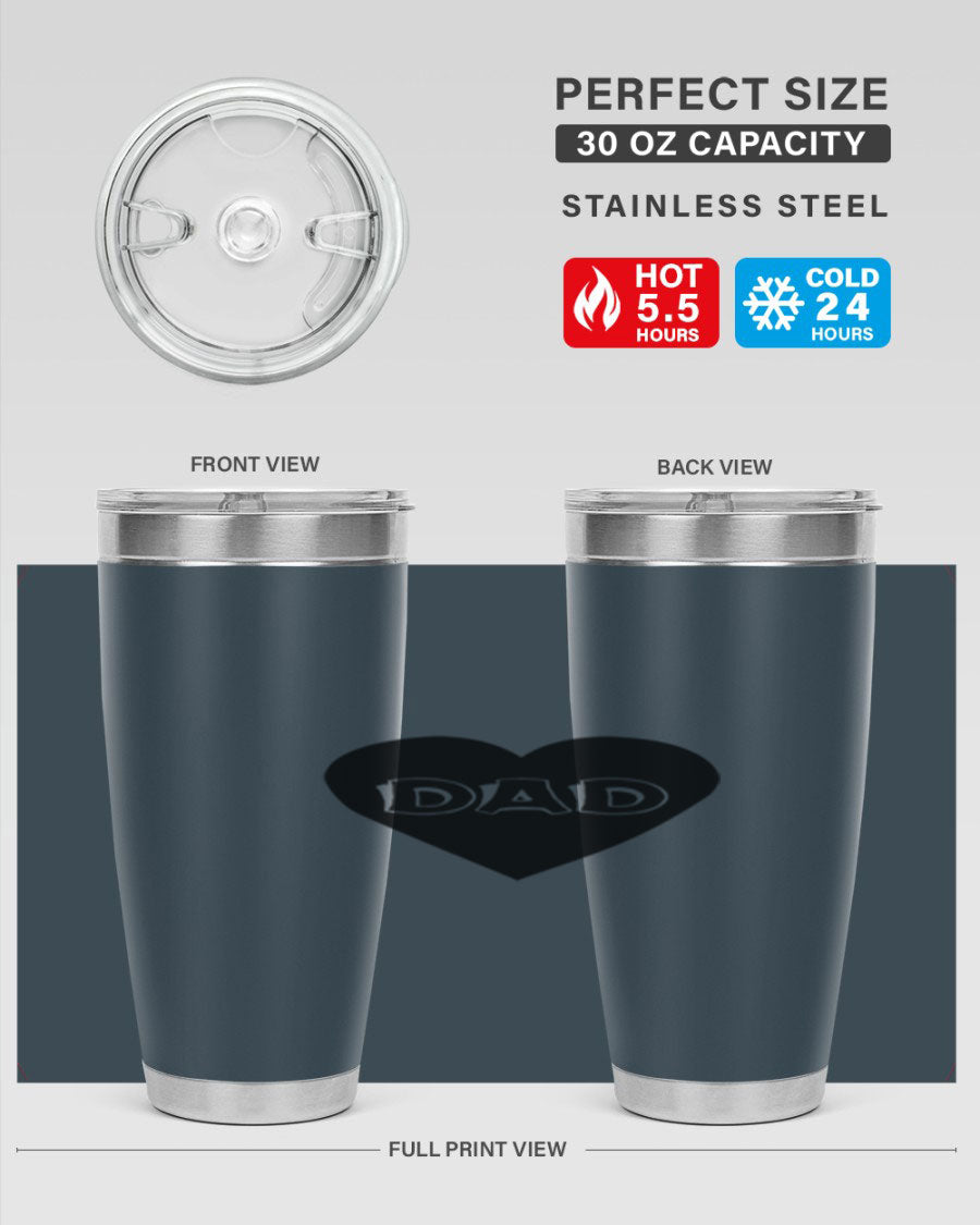 A sleek 20oz dad 27# Tumbler made of double wall vacuum stainless steel with a copper lining, featuring a drink-thru lid.
