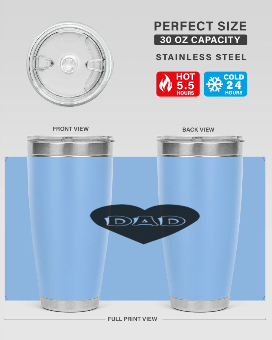 A sleek 20oz dad 27# Tumbler made of double wall vacuum stainless steel with a copper lining, featuring a drink-thru lid.