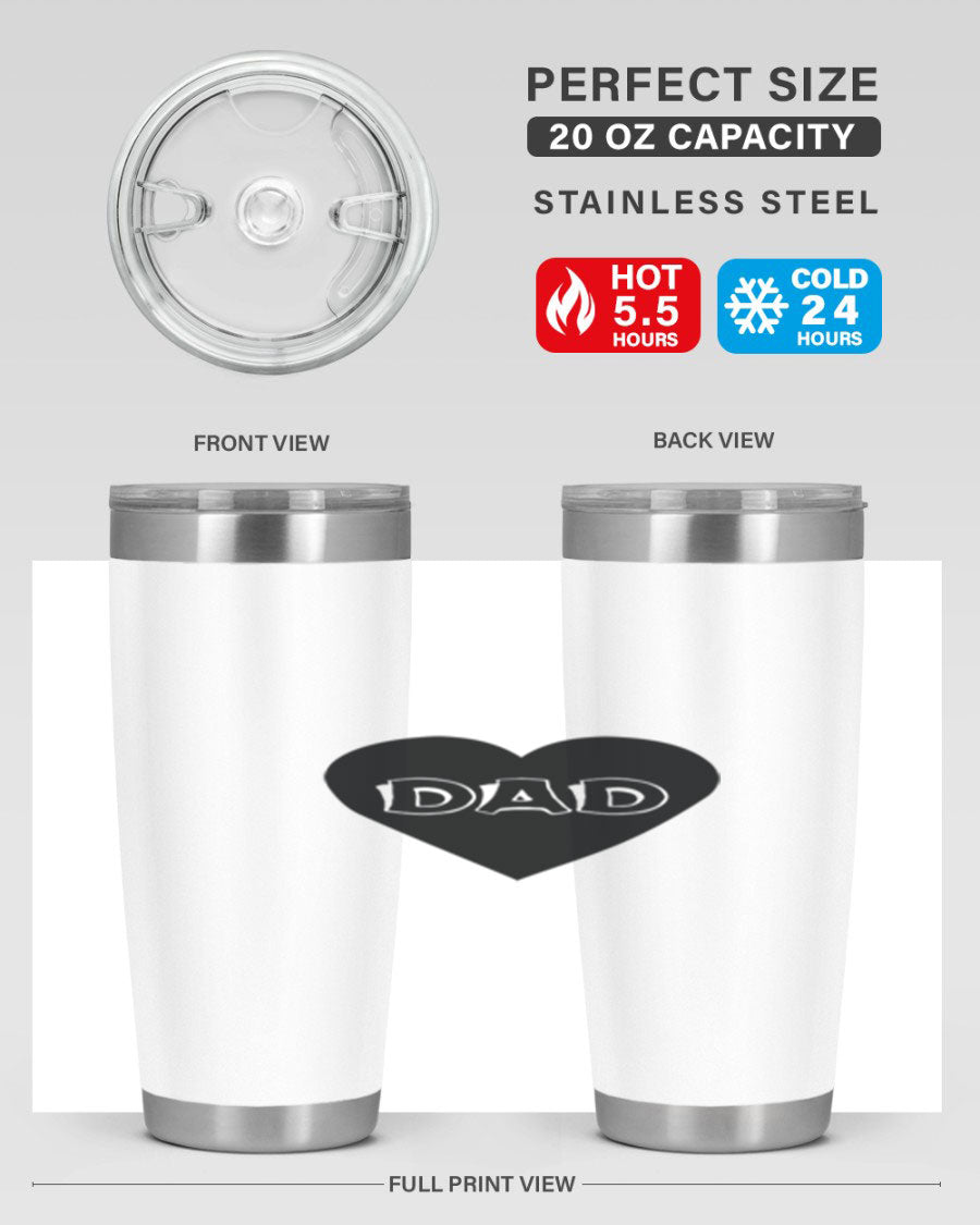 A sleek 20oz dad 27# Tumbler made of double wall vacuum stainless steel with a copper lining, featuring a drink-thru lid.