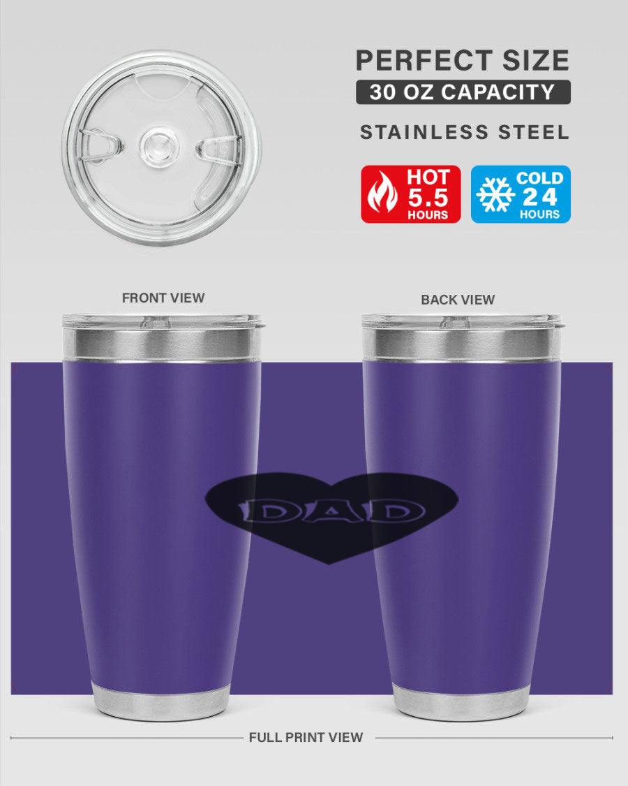 A sleek 20oz dad 27# Tumbler made of double wall vacuum stainless steel with a copper lining, featuring a drink-thru lid.