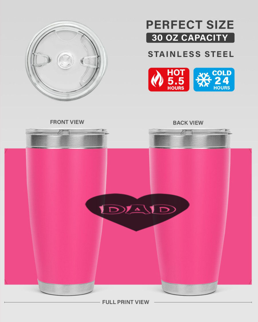 A sleek 20oz dad 27# Tumbler made of double wall vacuum stainless steel with a copper lining, featuring a drink-thru lid.