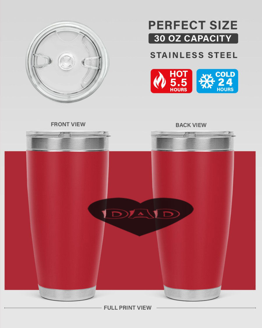 A sleek 20oz dad 27# Tumbler made of double wall vacuum stainless steel with a copper lining, featuring a drink-thru lid.