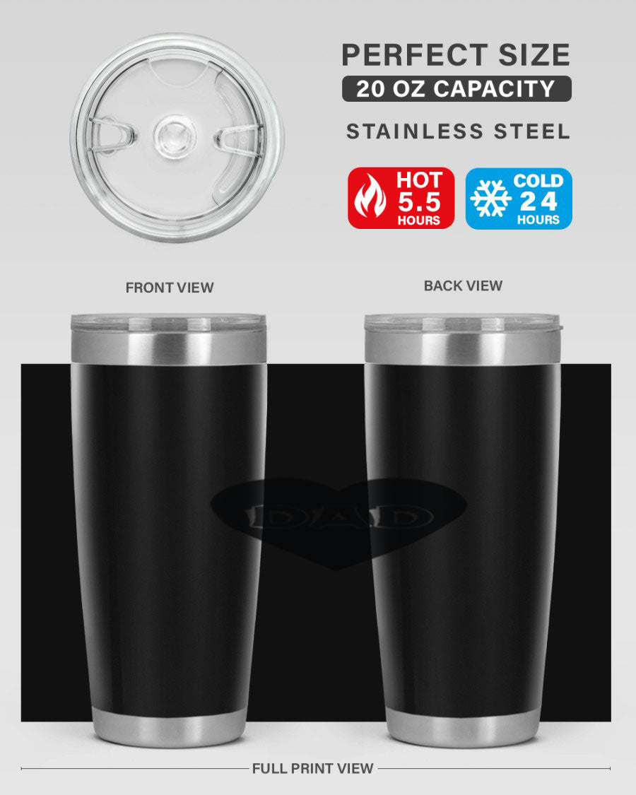 A sleek 20oz dad 27# Tumbler made of double wall vacuum stainless steel with a copper lining, featuring a drink-thru lid.