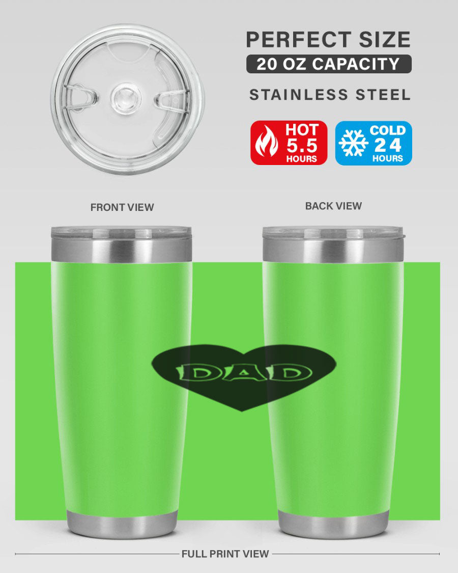 A sleek 20oz dad 27# Tumbler made of double wall vacuum stainless steel with a copper lining, featuring a drink-thru lid.
