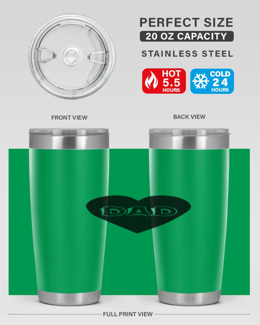 A sleek 20oz dad 27# Tumbler made of double wall vacuum stainless steel with a copper lining, featuring a drink-thru lid.