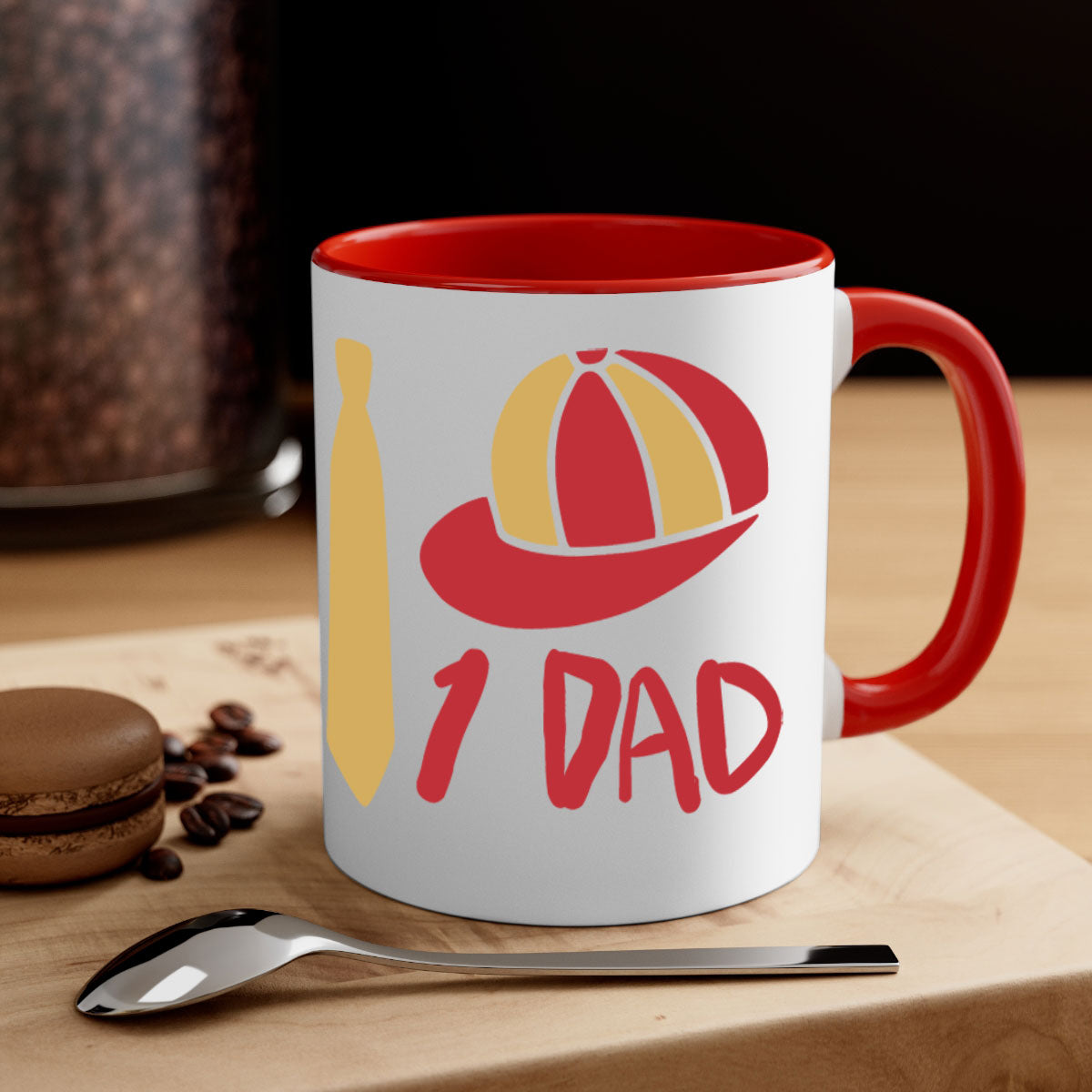 dad 271# Mug with colored handle and glossy finish, available in multiple colors and sizes.