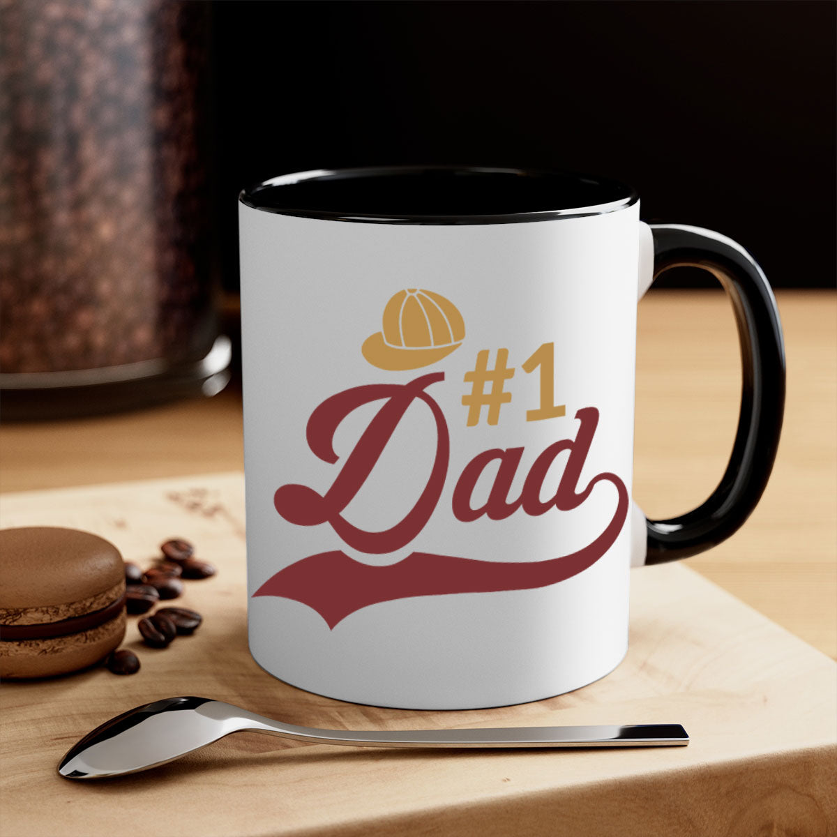 A stylish dad 275# Mug with a glossy finish, featuring a colored handle and interior, available in multiple colors and sizes.