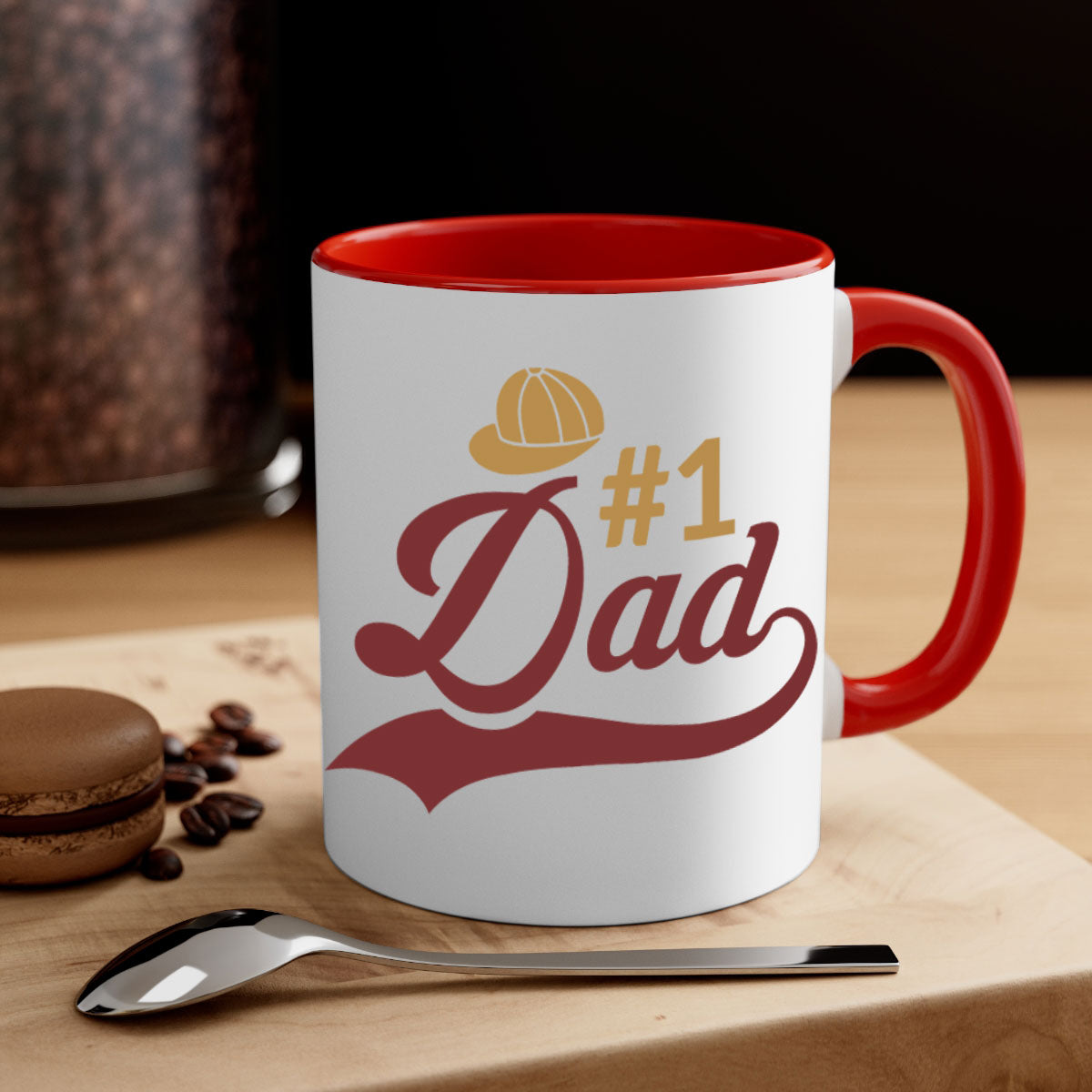 A stylish dad 275# Mug with a glossy finish, featuring a colored handle and interior, available in multiple colors and sizes.