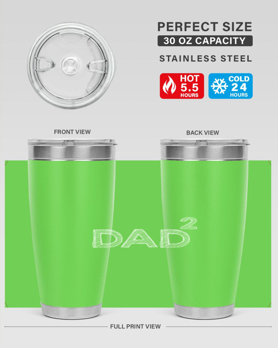 A stylish dad 32# Tumbler in stainless steel, featuring a double wall vacuum design, available in 20oz and 30oz sizes, perfect for hot and cold beverages.