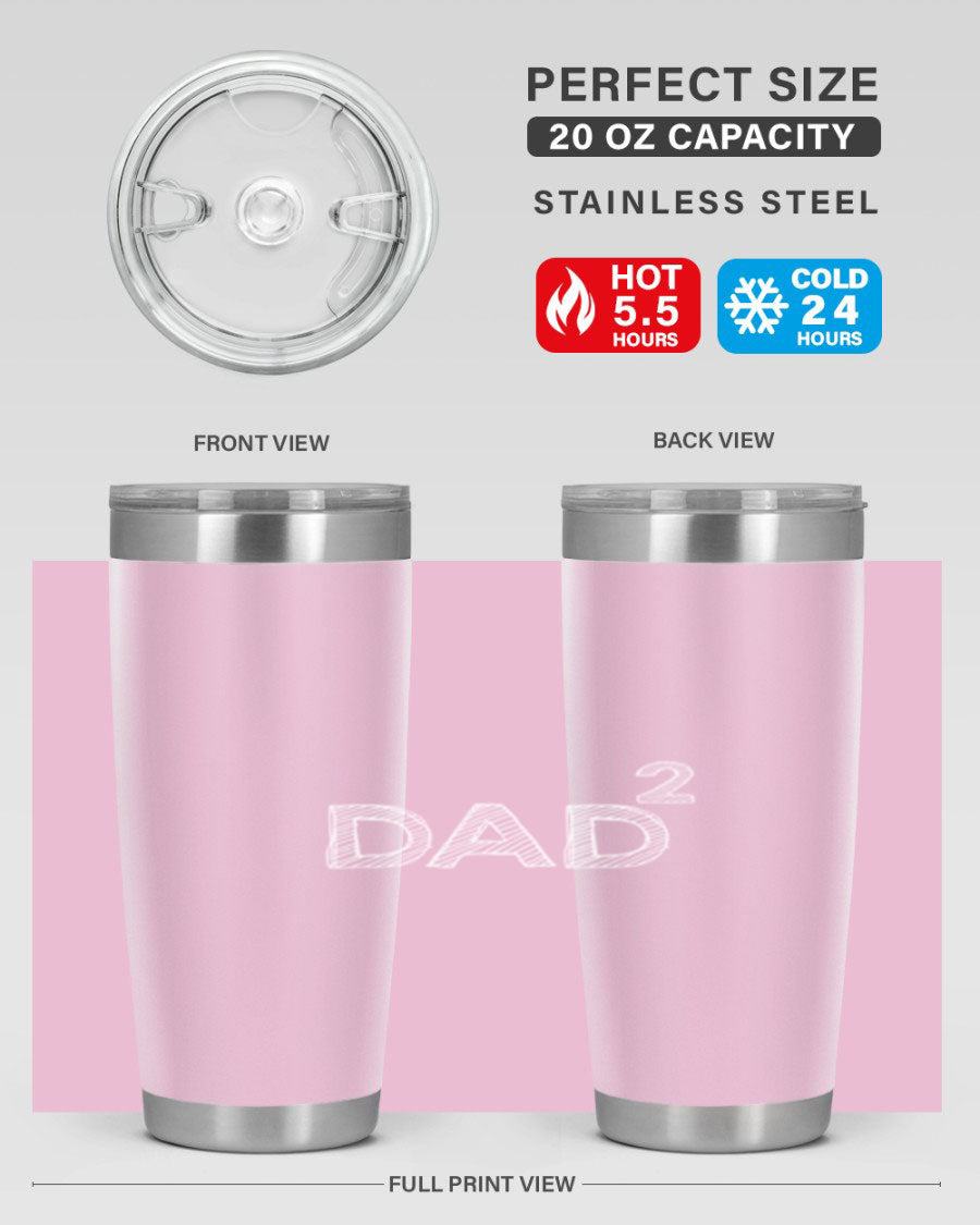 A stylish dad 32# Tumbler in stainless steel, featuring a double wall vacuum design, available in 20oz and 30oz sizes, perfect for hot and cold beverages.