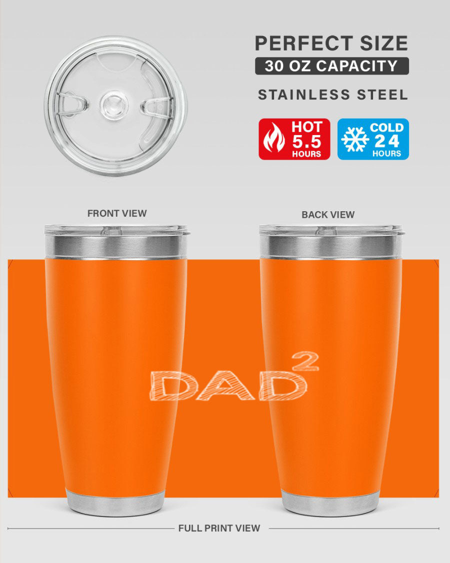A stylish dad 32# Tumbler in stainless steel, featuring a double wall vacuum design, available in 20oz and 30oz sizes, perfect for hot and cold beverages.