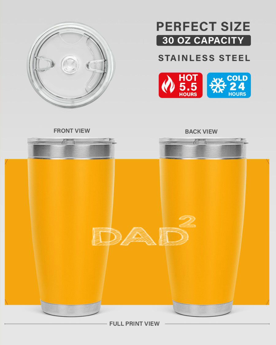 A stylish dad 32# Tumbler in stainless steel, featuring a double wall vacuum design, available in 20oz and 30oz sizes, perfect for hot and cold beverages.