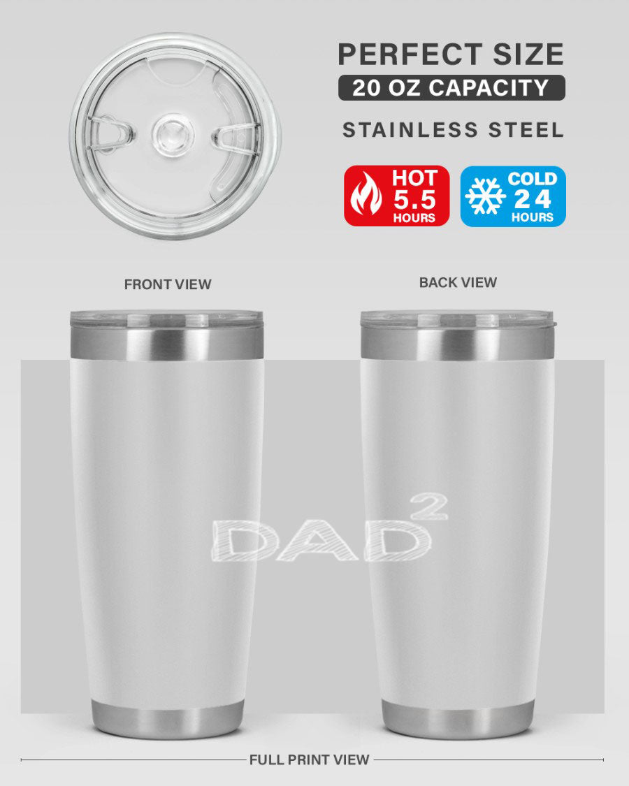 A stylish dad 32# Tumbler in stainless steel, featuring a double wall vacuum design, available in 20oz and 30oz sizes, perfect for hot and cold beverages.