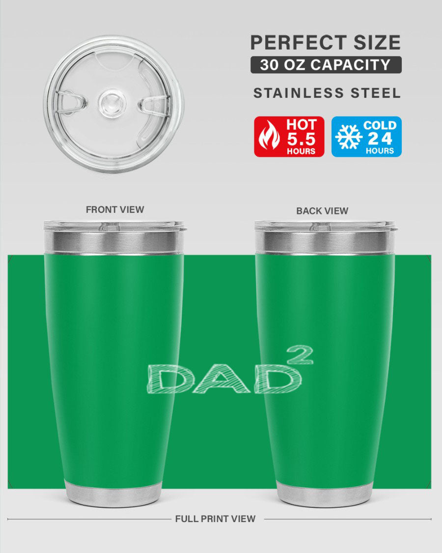 A stylish dad 32# Tumbler in stainless steel, featuring a double wall vacuum design, available in 20oz and 30oz sizes, perfect for hot and cold beverages.