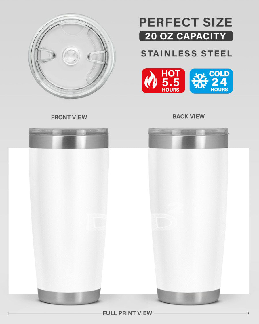 A stylish dad 32# Tumbler in stainless steel, featuring a double wall vacuum design, available in 20oz and 30oz sizes, perfect for hot and cold beverages.