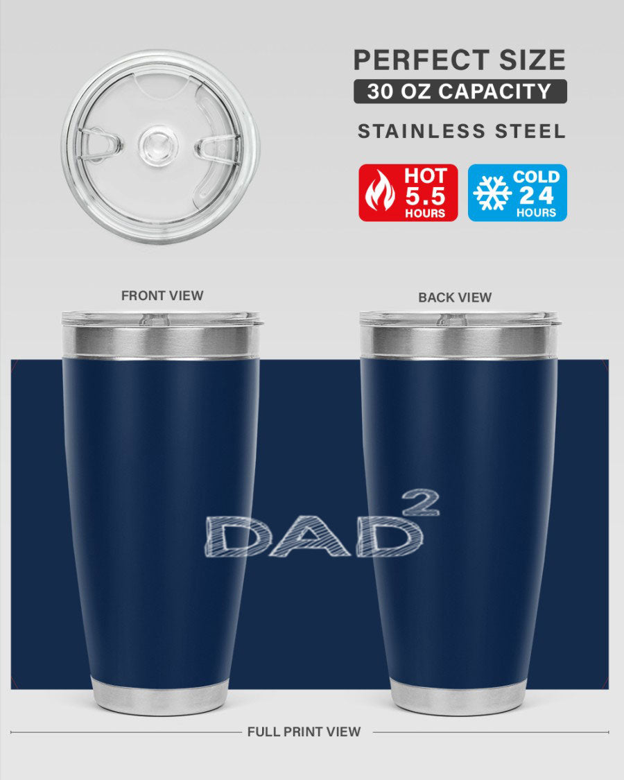 A stylish dad 32# Tumbler in stainless steel, featuring a double wall vacuum design, available in 20oz and 30oz sizes, perfect for hot and cold beverages.