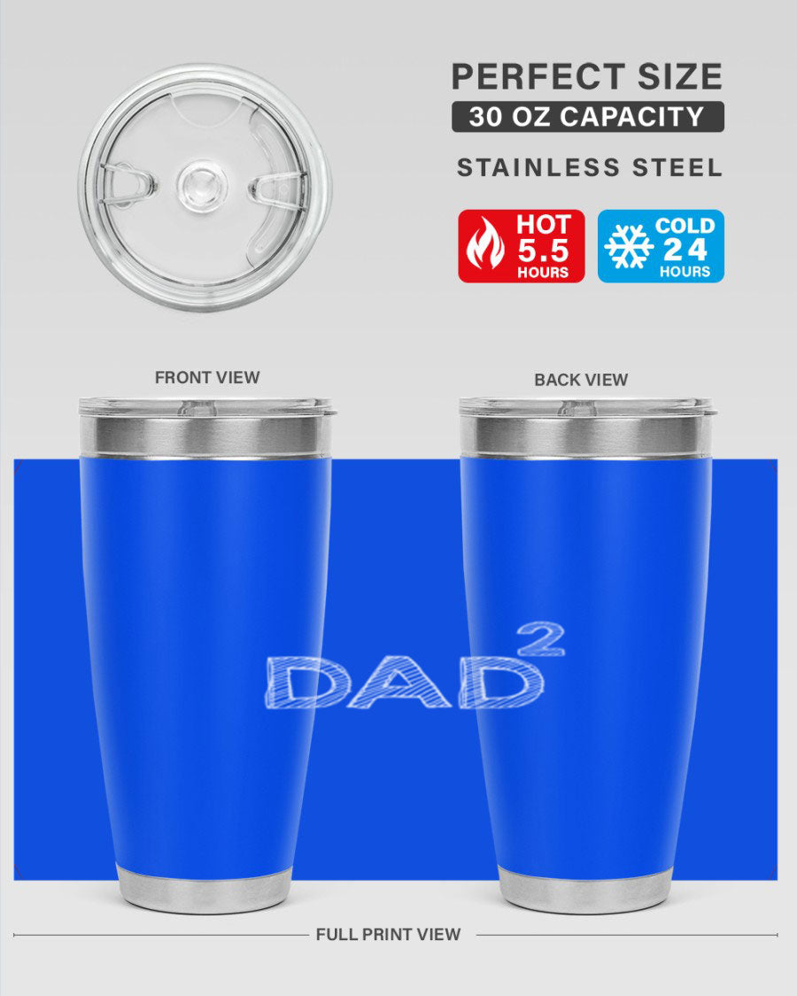 A stylish dad 32# Tumbler in stainless steel, featuring a double wall vacuum design, available in 20oz and 30oz sizes, perfect for hot and cold beverages.