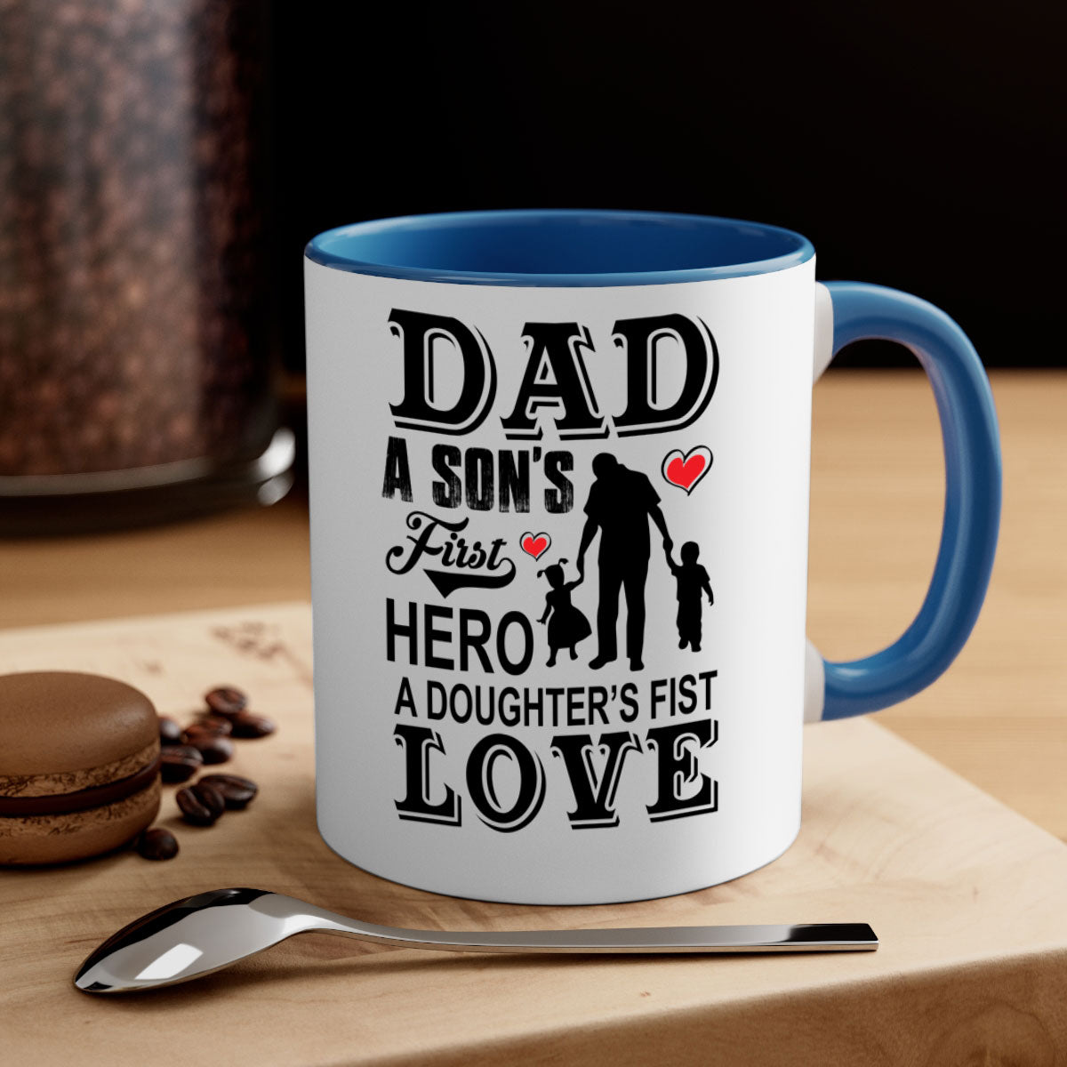 A stylish Dad A SON’S 56# Mug featuring a two-tone design with a colored handle and glossy finish, available in multiple colors.