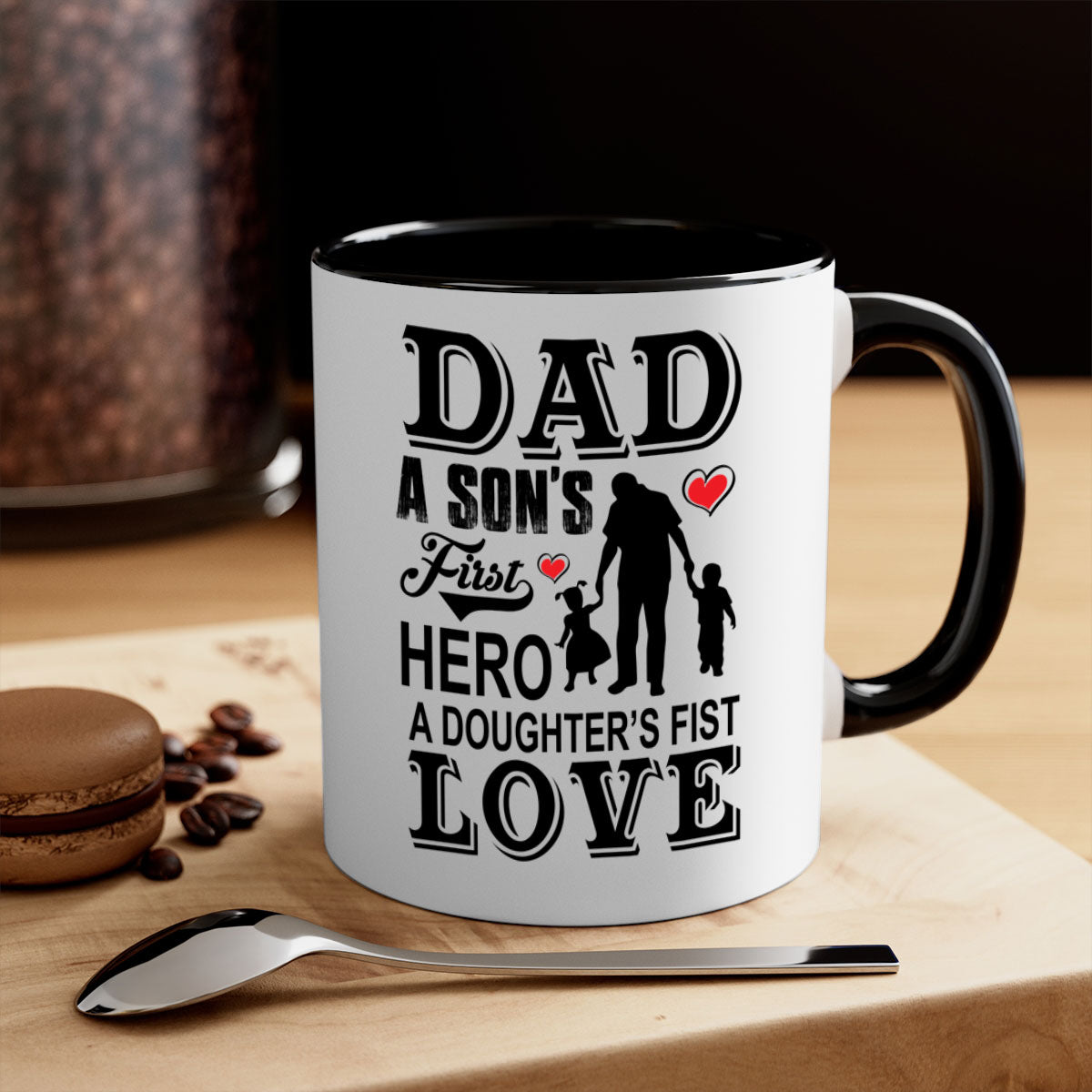 A stylish Dad A SON’S 56# Mug featuring a two-tone design with a colored handle and glossy finish, available in multiple colors.