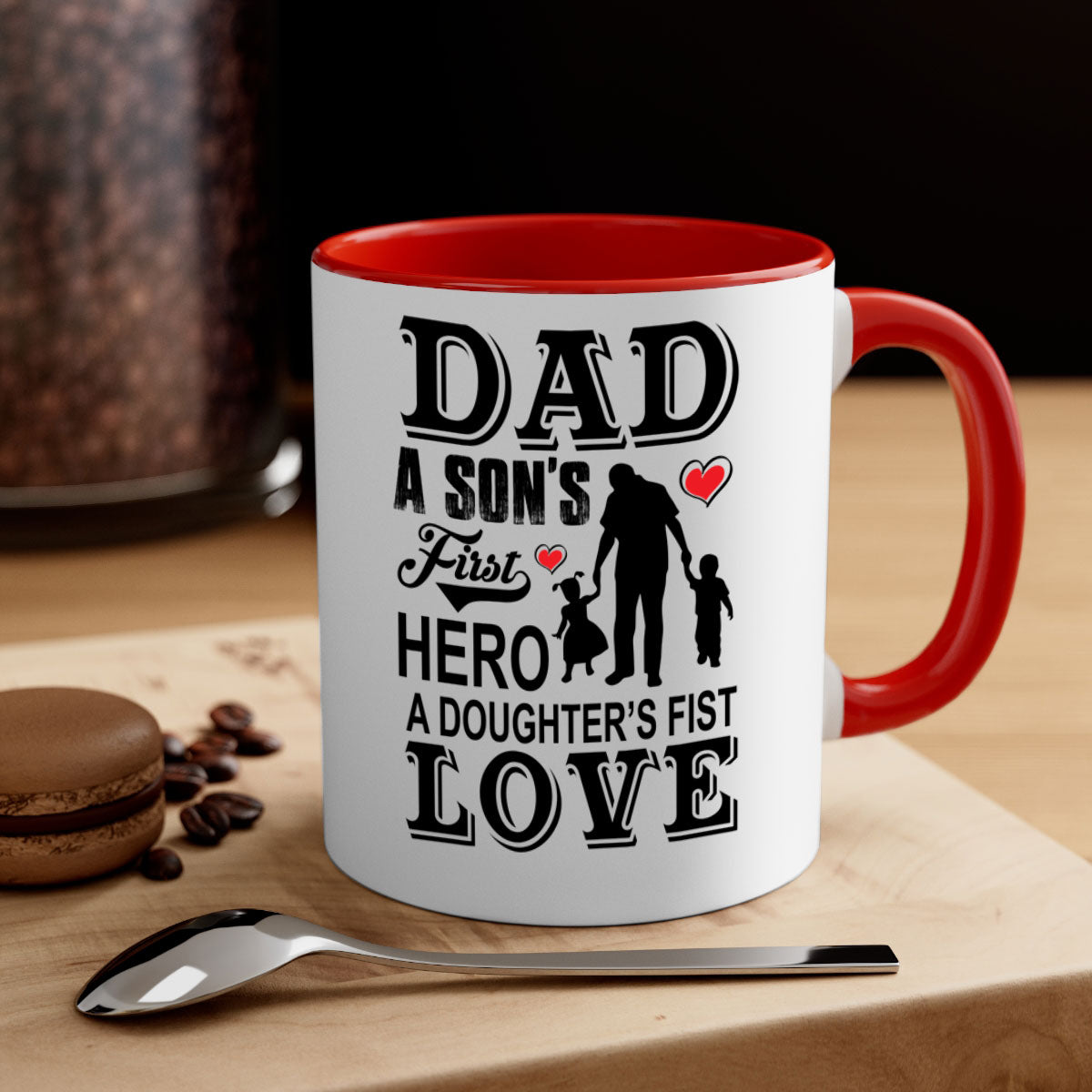 A stylish Dad A SON’S 56# Mug featuring a two-tone design with a colored handle and glossy finish, available in multiple colors.