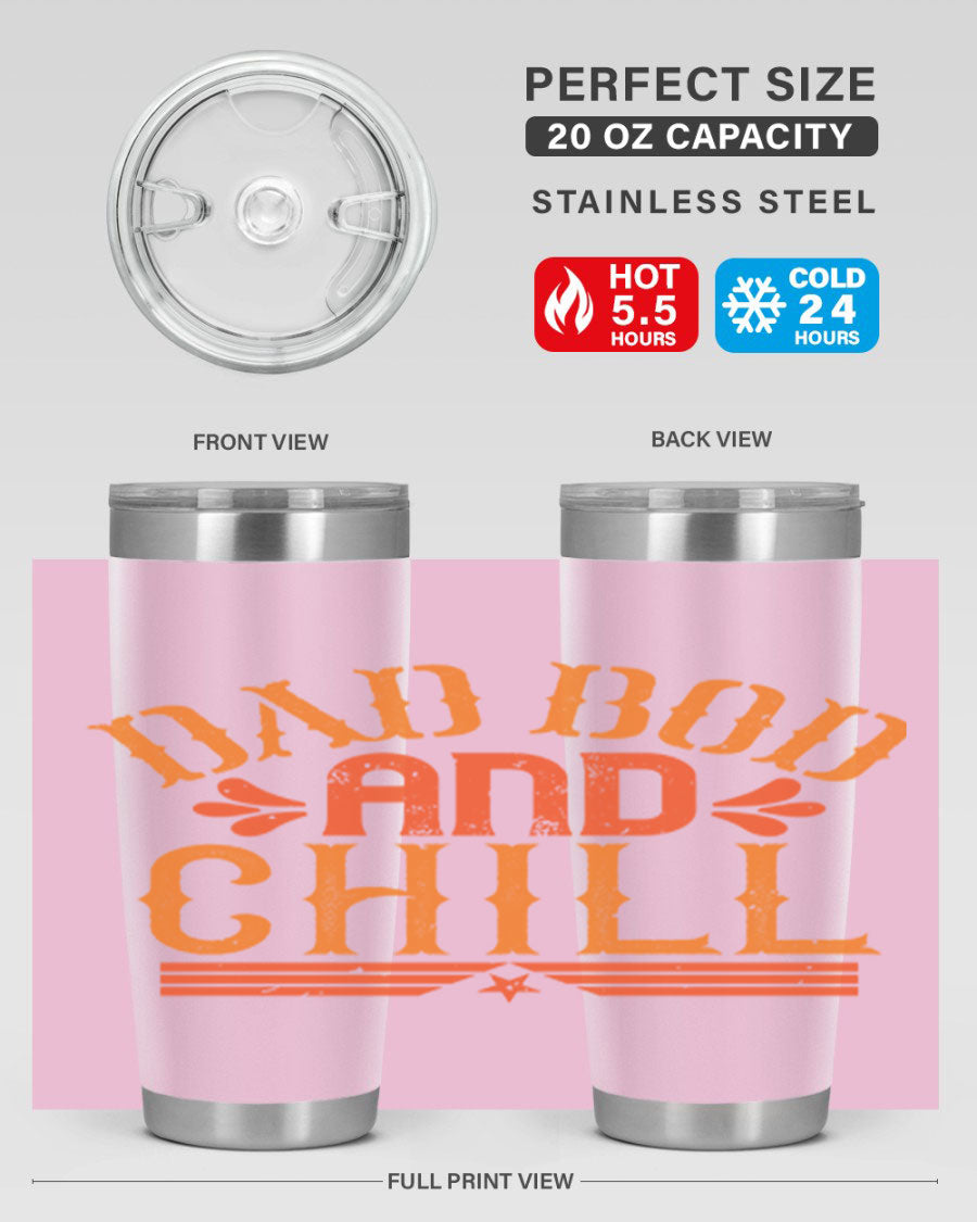 Dad Bod and Chill 20oz Tumbler featuring double wall vacuum insulation and a stylish design, perfect for Father's Day gifts.