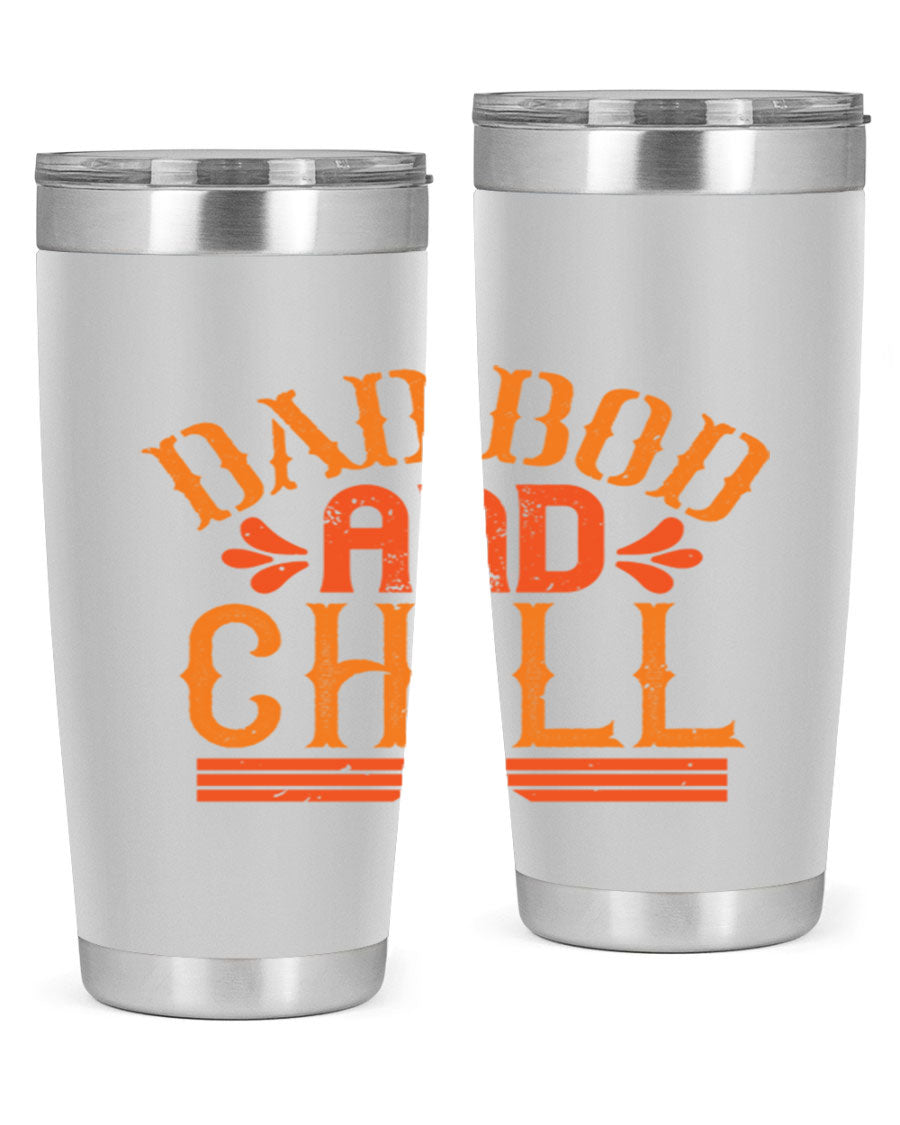 Dad Bod and Chill 20oz Tumbler featuring double wall vacuum insulation and a stylish design, perfect for Father's Day gifts.
