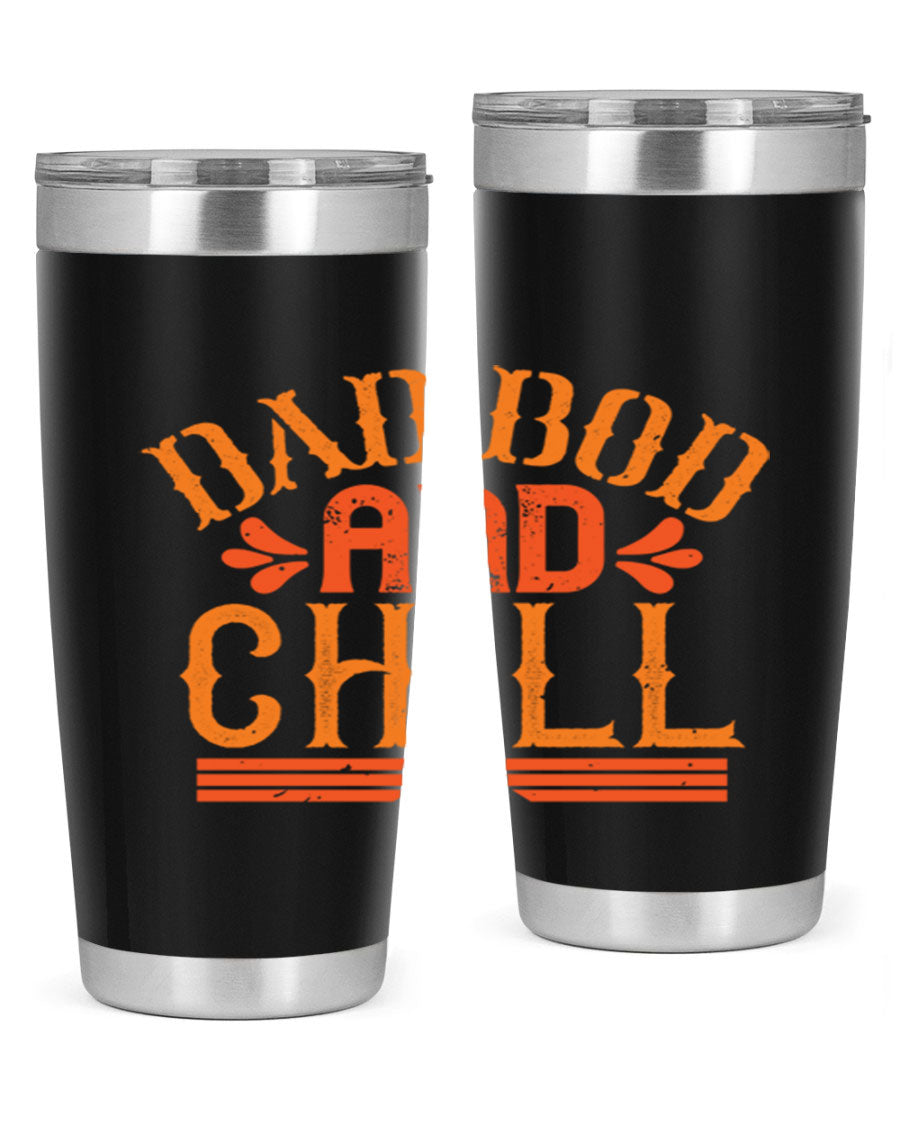 Dad Bod and Chill 20oz Tumbler featuring double wall vacuum insulation and a stylish design, perfect for Father's Day gifts.