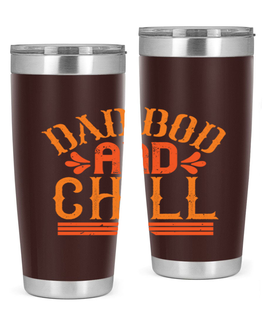 Dad Bod and Chill 20oz Tumbler featuring double wall vacuum insulation and a stylish design, perfect for Father's Day gifts.