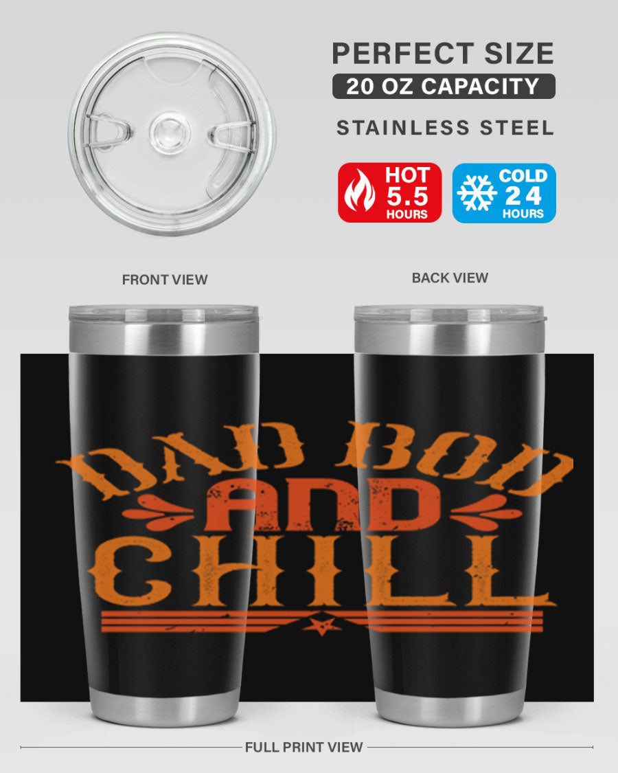 Dad Bod and Chill 20oz Tumbler featuring double wall vacuum insulation and a stylish design, perfect for Father's Day gifts.
