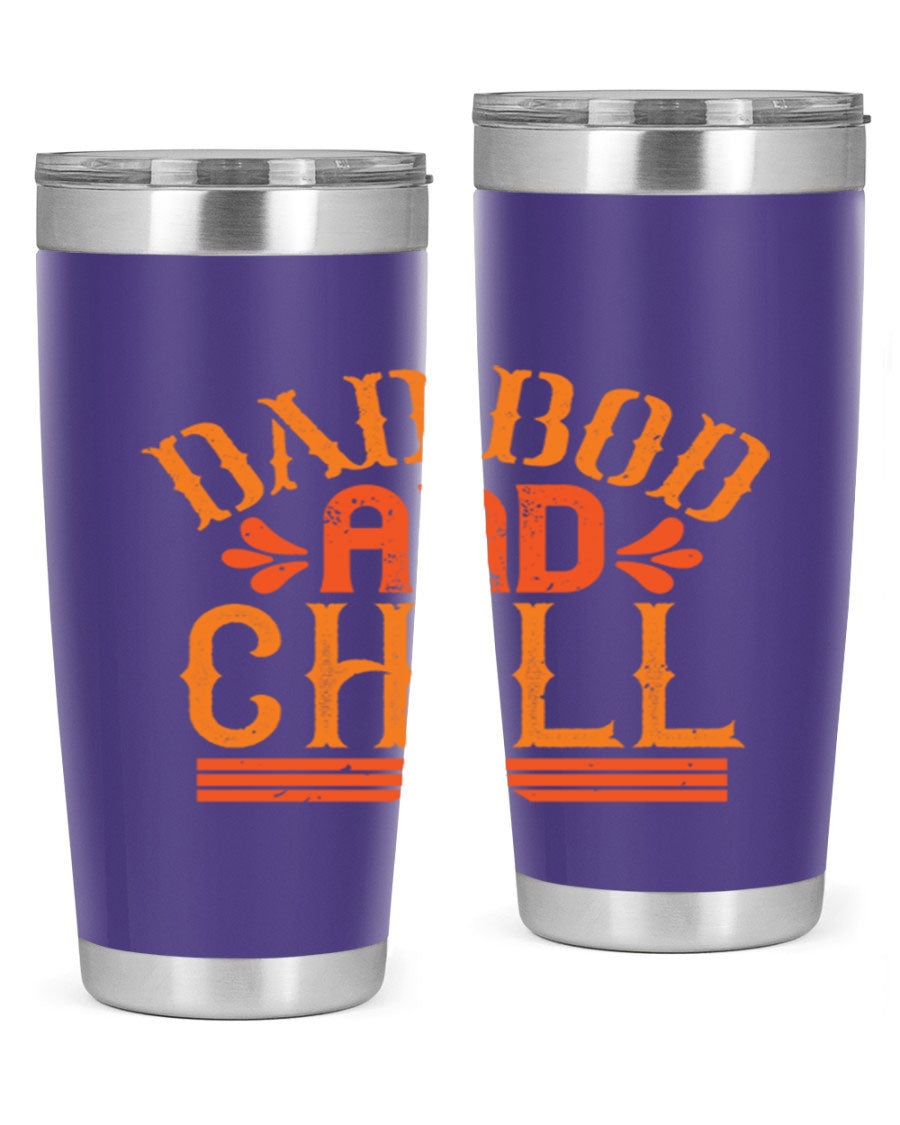 Dad Bod and Chill 20oz Tumbler featuring double wall vacuum insulation and a stylish design, perfect for Father's Day gifts.