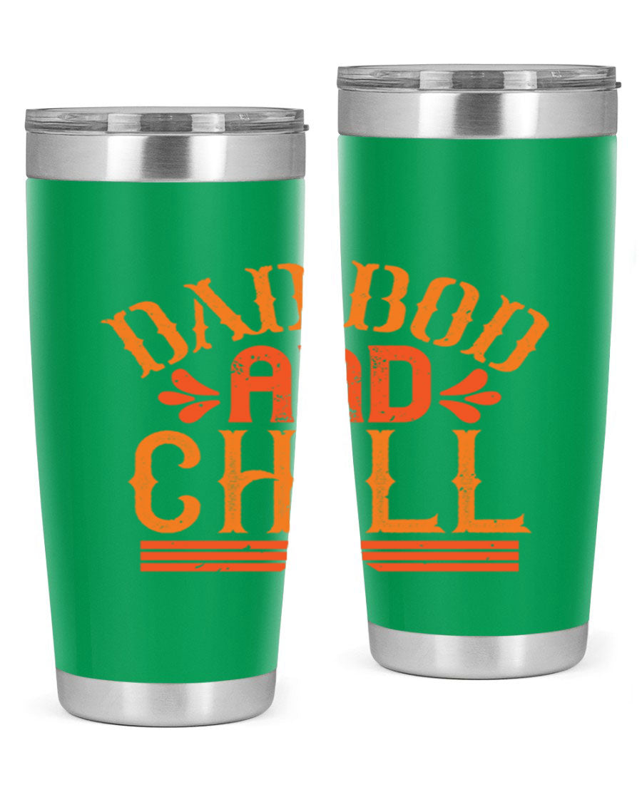 Dad Bod and Chill 20oz Tumbler featuring double wall vacuum insulation and a stylish design, perfect for Father's Day gifts.