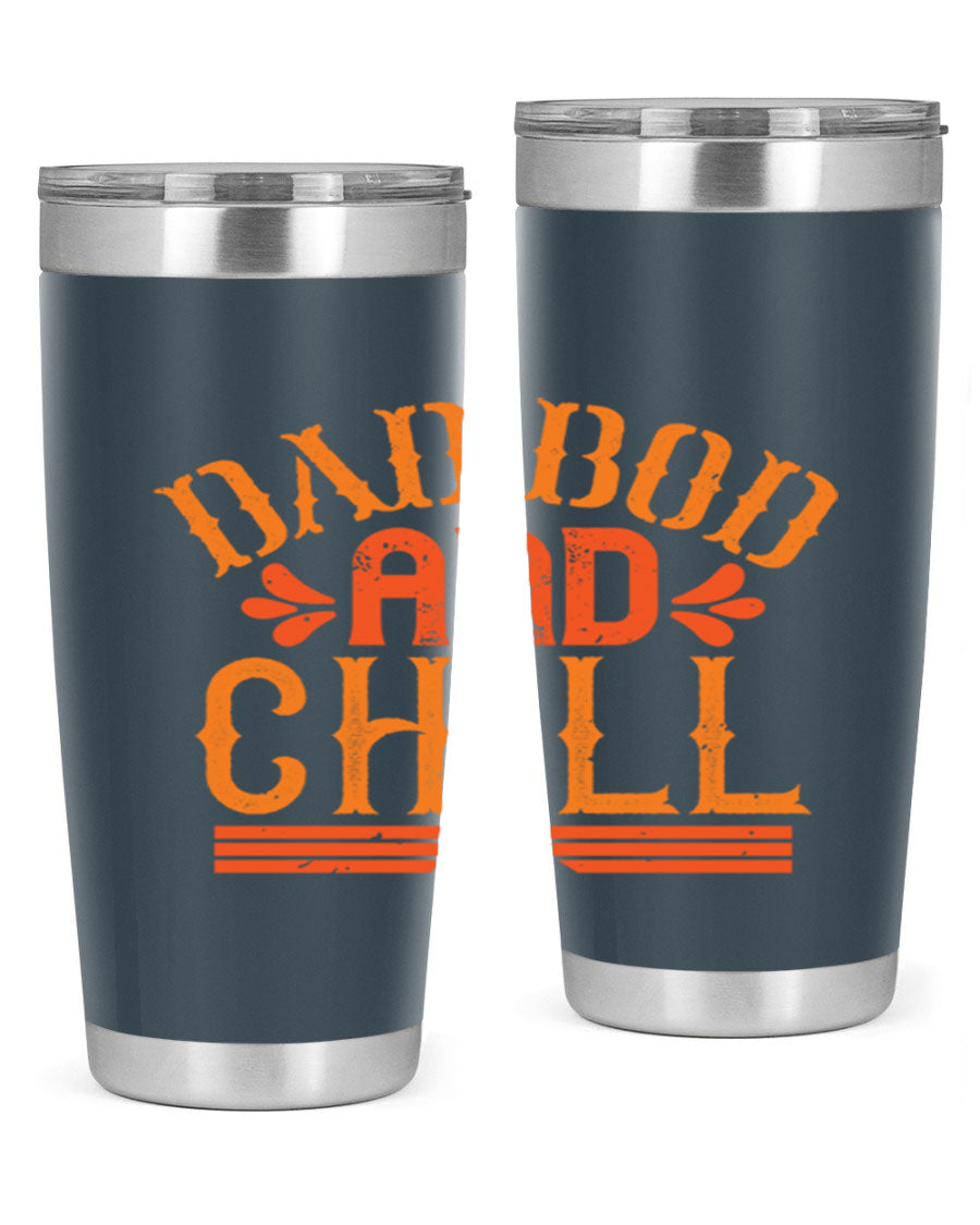 Dad Bod and Chill 20oz Tumbler featuring double wall vacuum insulation and a stylish design, perfect for Father's Day gifts.
