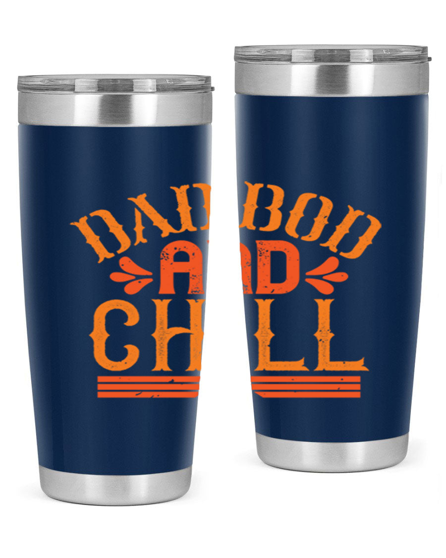Dad Bod and Chill 20oz Tumbler featuring double wall vacuum insulation and a stylish design, perfect for Father's Day gifts.