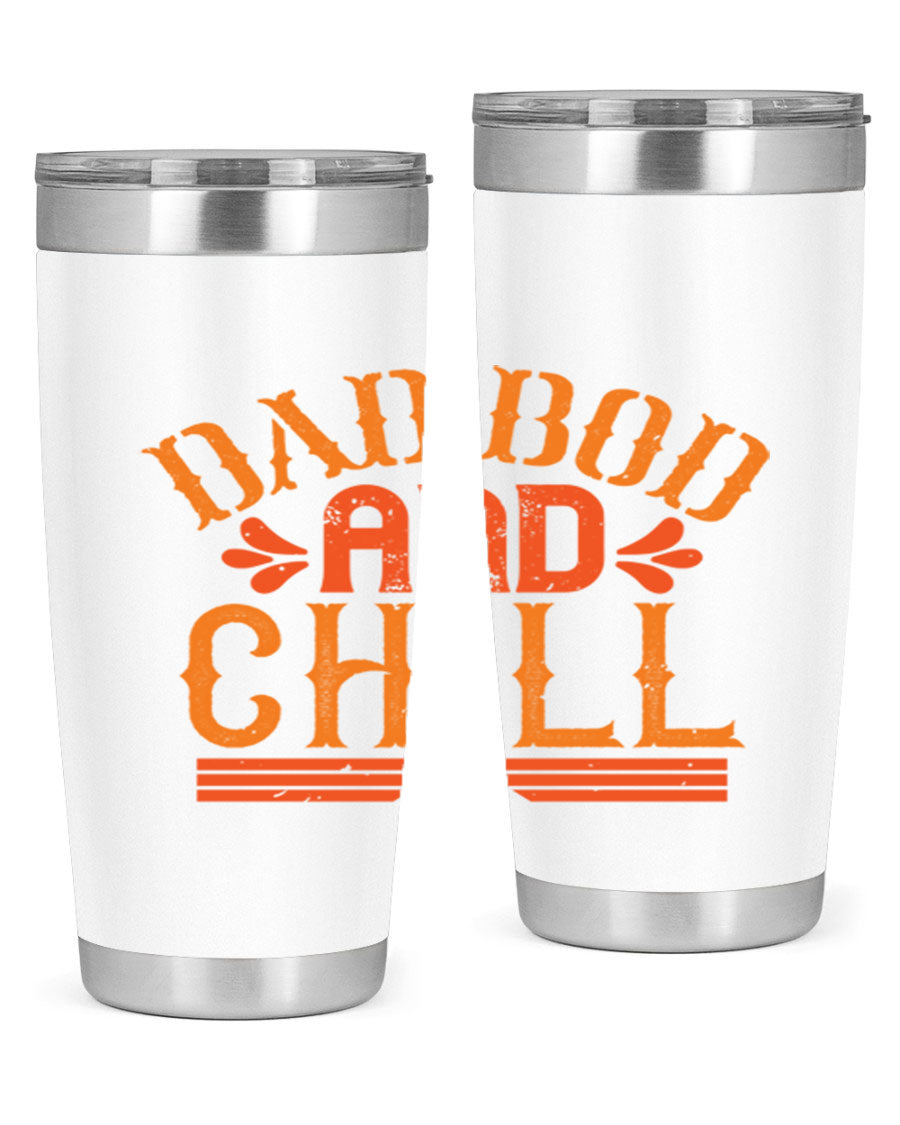 Dad Bod and Chill 20oz Tumbler featuring double wall vacuum insulation and a stylish design, perfect for Father's Day gifts.